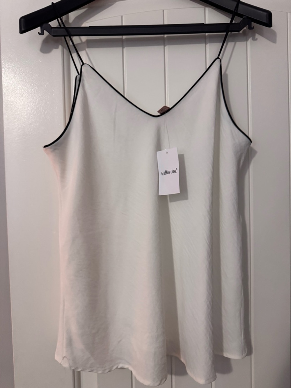 Satin White Camisole Tank with Black Trim - Unbranded
